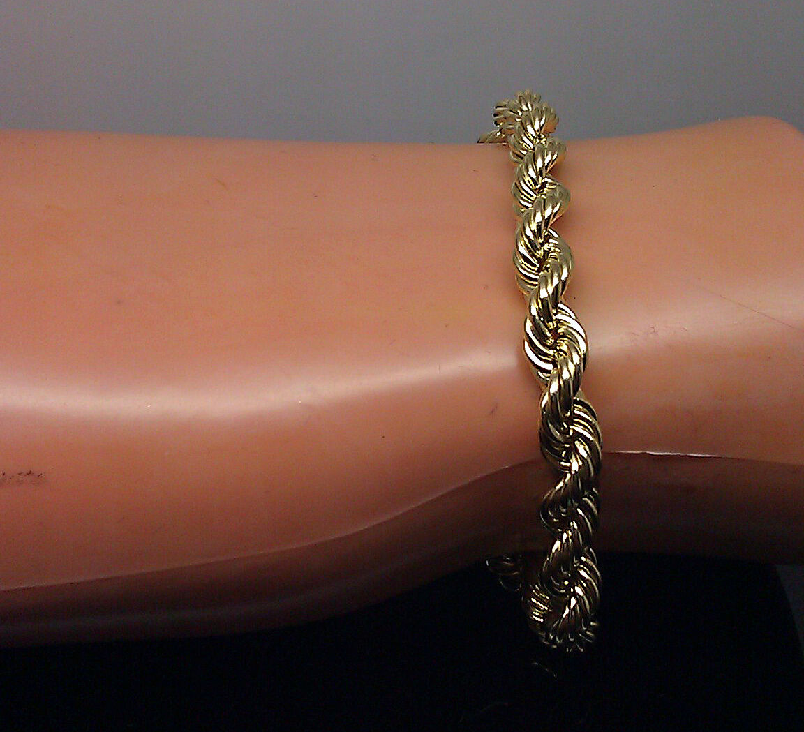 Brand New 10K Yellow Gold Rope Bracelet 6mm 7.5 Inches Long Mens Ladies