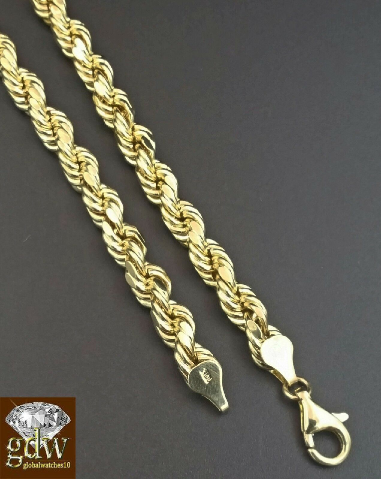 10k Real Gold Cross Charm Pendant 6mm Rope Chain Set 18" 22" 24" 26"