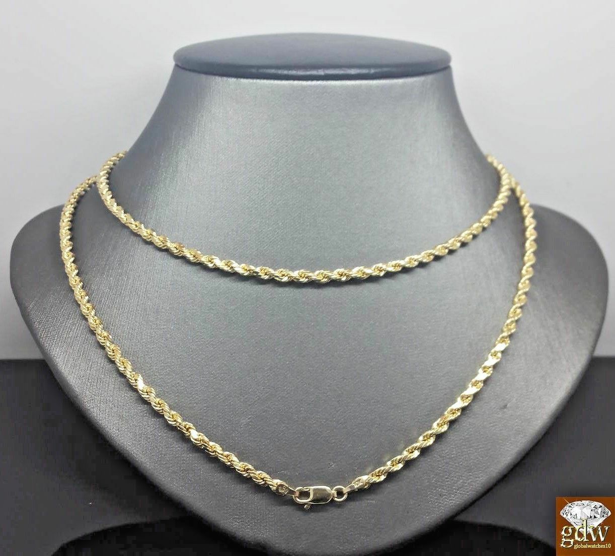 REAL 14k solid Gold Rope Chain Necklace 22" Inches 3mm Men's , yellow Gold, link