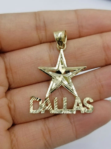 10K Yellow Gold Dallas Star Charm Diamond Cut Pendant Cowboy Men Women Real