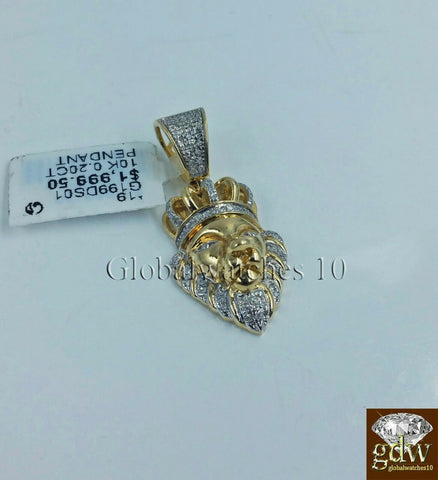 10k Yellow Gold Lion Head 1.25" Inch Charm/Pendant with Real Diamonds, Angel.