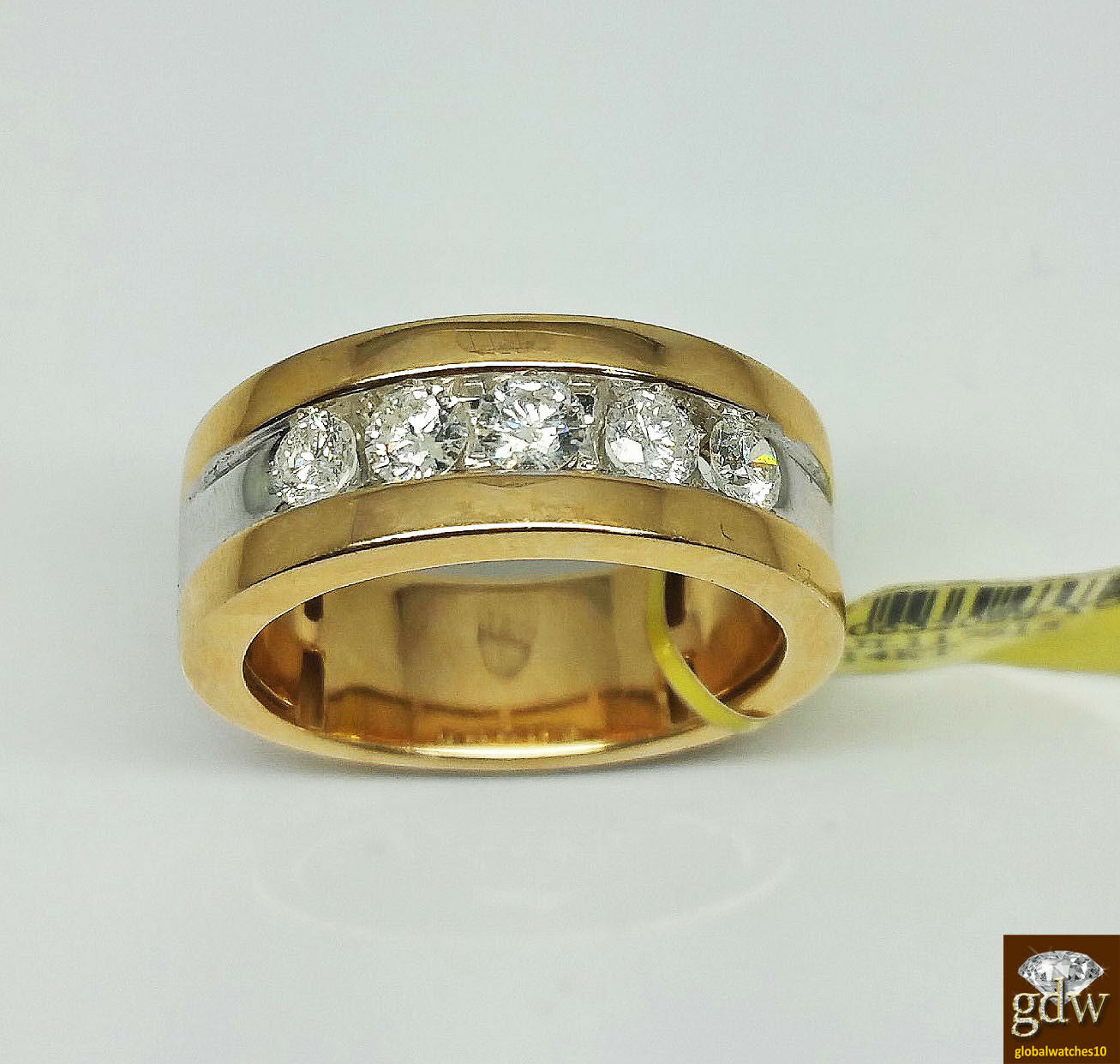 Genuine Brand New 14k Yellow Gold Mens Wedding Band With Real 1 CT Diamonds.