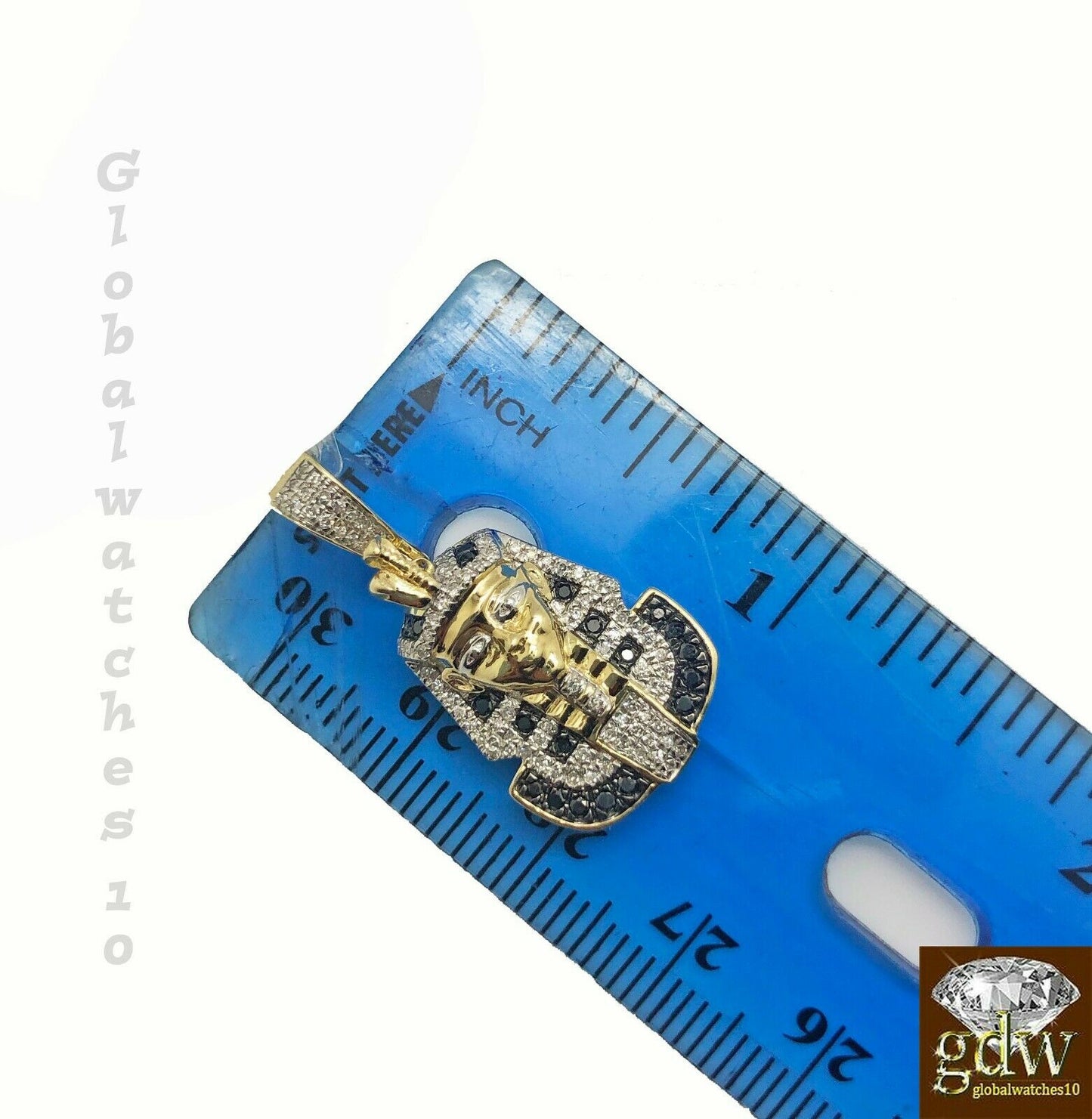 10k Gold Pendant Men Diamond Pharaoh Head Pendant Charm