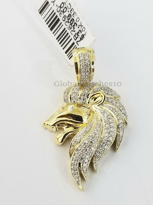 10k Yellow Gold Men's King Lion Head Charm/Pendant with Real 0.33 CT Diamonds