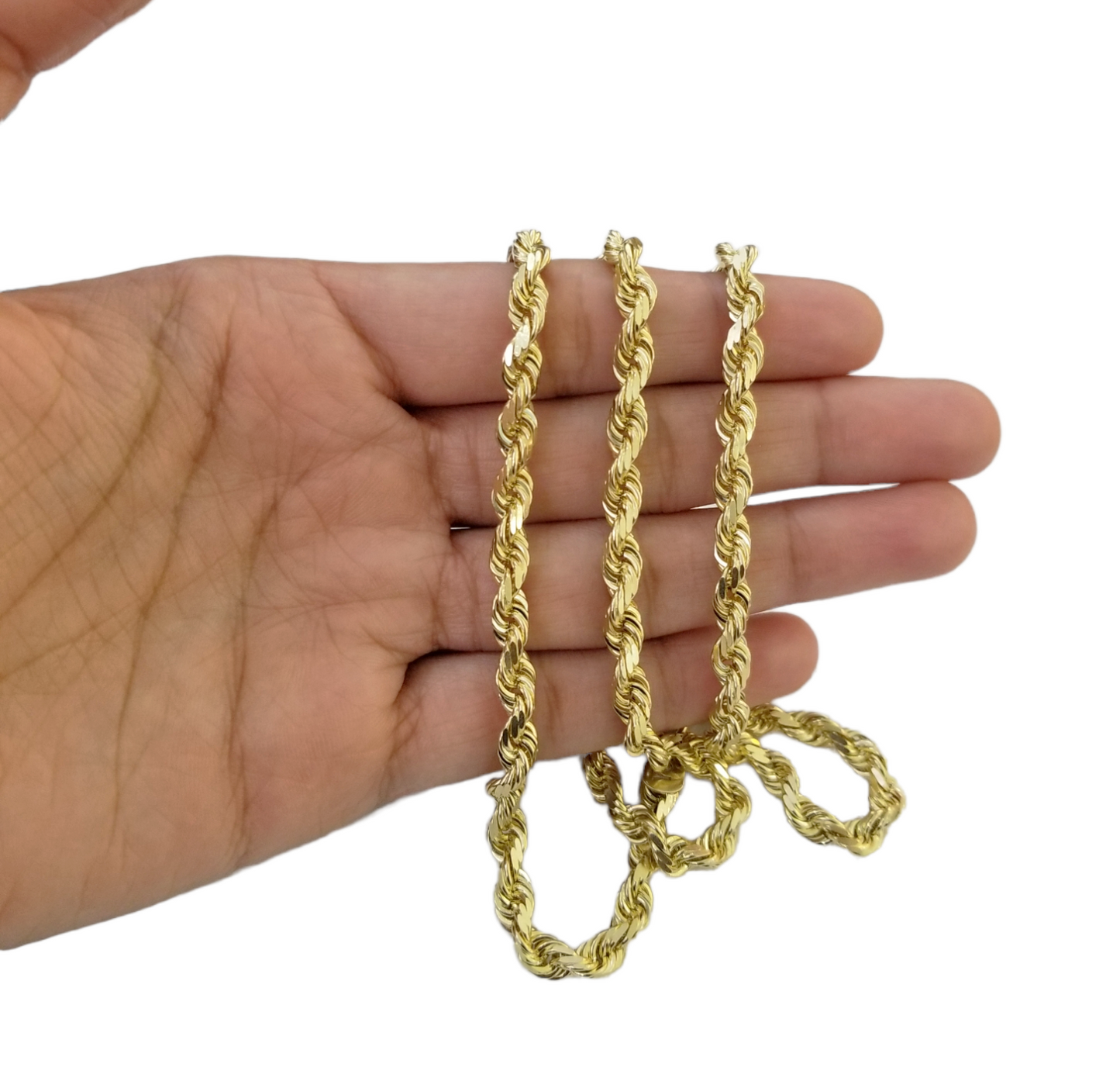 Real 10k Solid Rope Chain Yellow Gold Necklace Diamond Cut 4mm 26" Inch