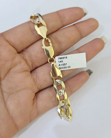 14K Gold Bracelet Cuban Curb Link Bracelet Diamond Cut 9mm 8" Inch REAL Gold