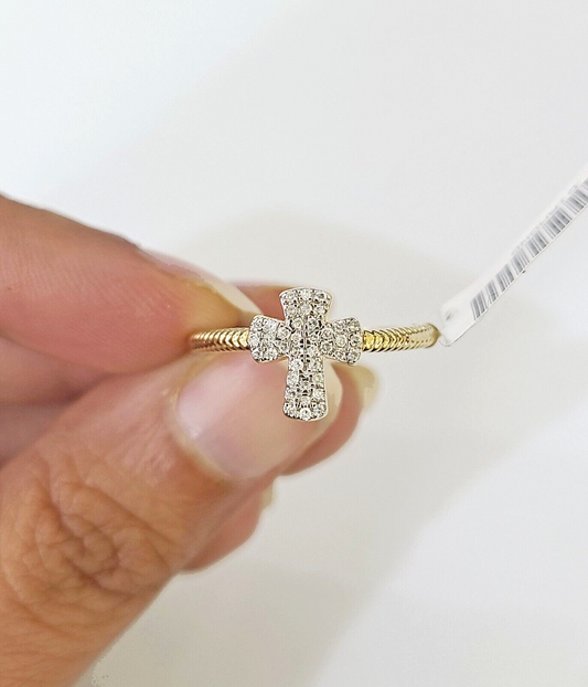 Real 10k Diamond Ladies Ring Jesus Cross Yellow Gold Women Casual