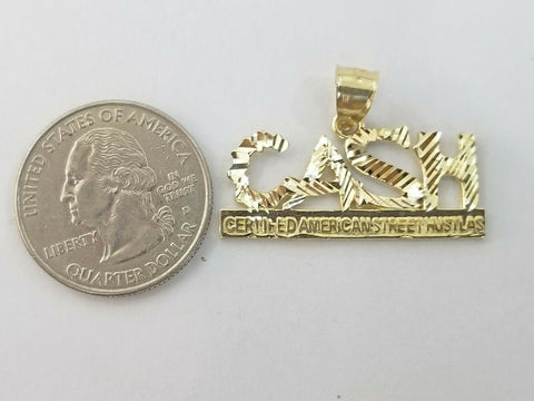 10k Yellow Gold Lucky Cash Mens Charm Pendant with Diamond Cut Design