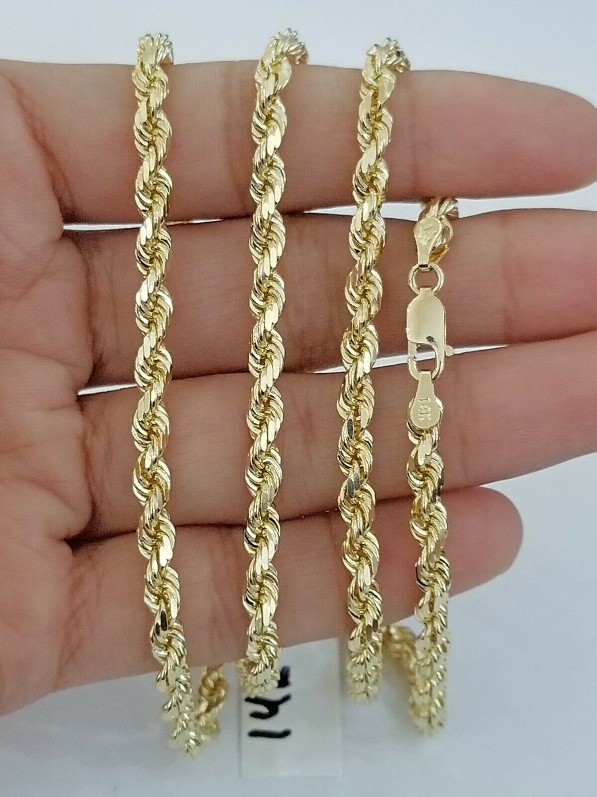 Real 14KT SOLID Yellow Gold 4mm Rope Chain Diamond Cut 24" Inches Lobster Lock