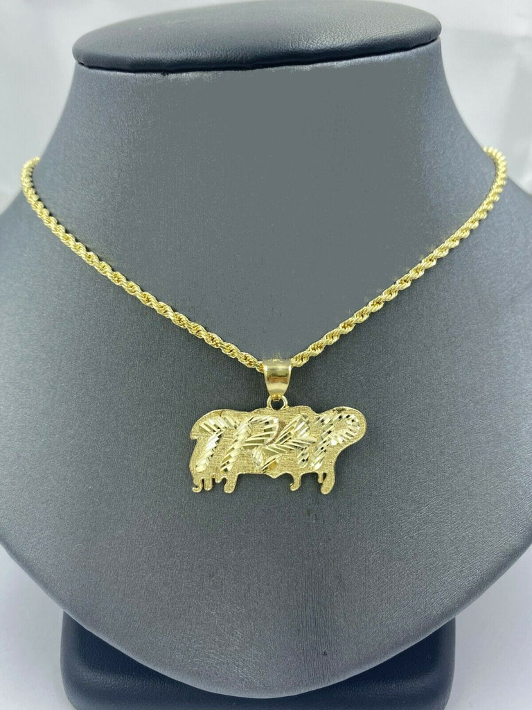 10k Gold Men TRAP Dripping Pendant 2.5mm Rope Chain 18 20 22 24 26 28 Inch Real