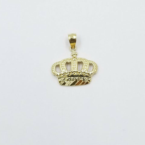 10K Yellow Gold King Crown Charm Pendant Rope Chain 18 20 22 24 26 Inch 3mm