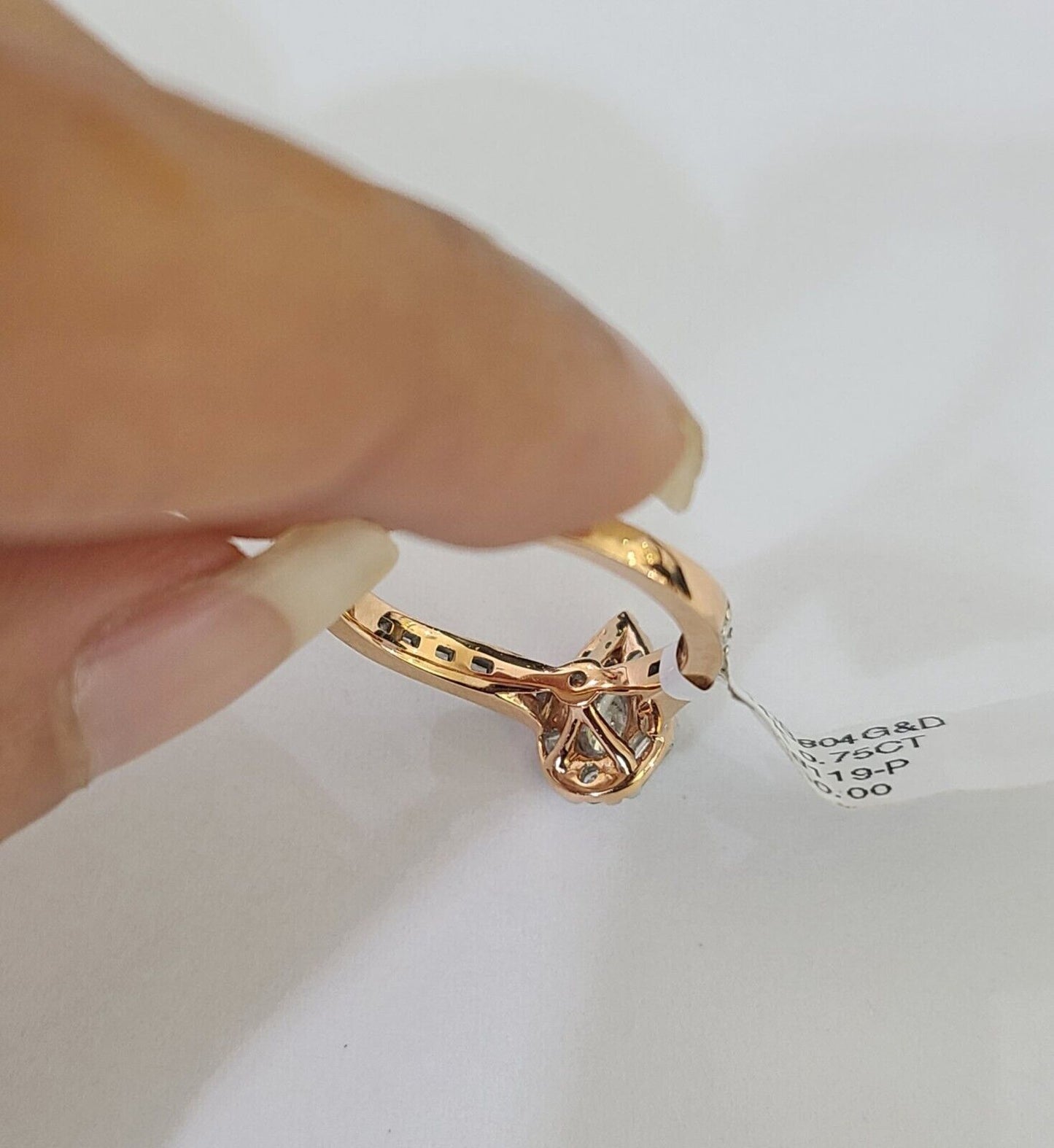 REAL 14k Rose Gold Diamond Ladies Ring Pear Shaped Women Engagement Wedding