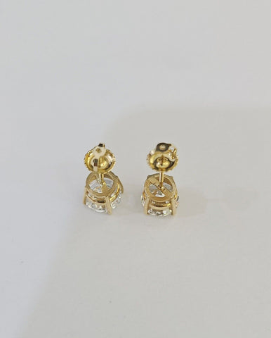 14k Yellow gold Round Earrings Diamond screw-back Lab Created Women Men Studs