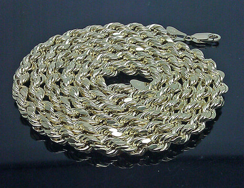 10K Gold Chain For Men Real Yellow Gold Rope 5mm, 22 Inch Diamond cuts, Cuban,