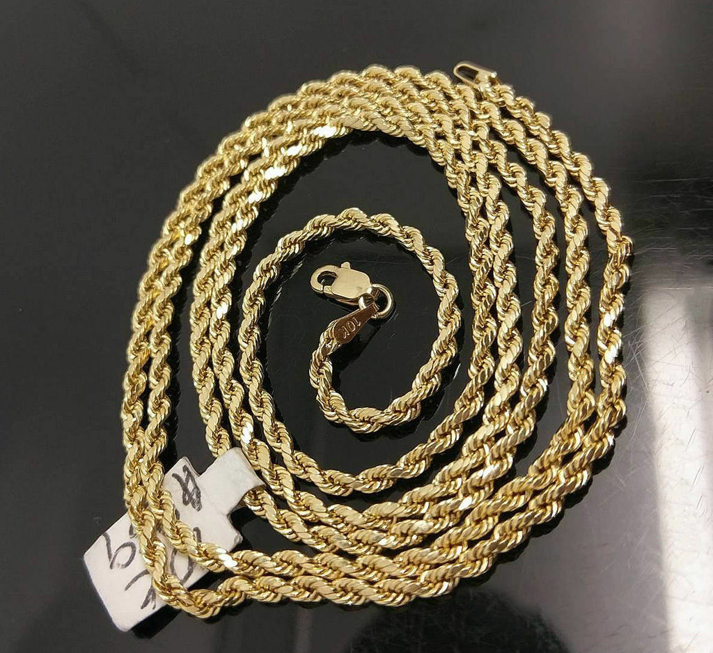 14K Solid Gold Rope Chain | 18 inch-22 inch | 3mm Gold Necklace 18