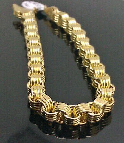 10K Yellow Gold Byzantine Box Link Bracelet 9" Long 6.5mm