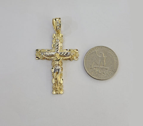 Real 10k Gold Jesus Cross Pendant Charm Crucifix 2 Inch 10kt Yellow Gold For Men