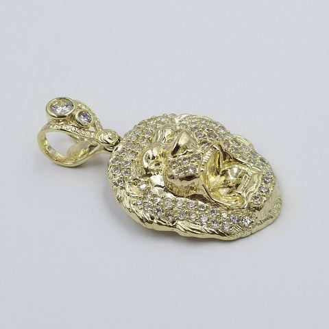 10k Yellow Gold Roaring Lion Head Charm Pendent With 3mm Rope Chain 20 22 24