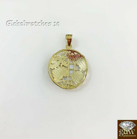 10k Yellow Gold Solid Mens Round earth Charm Pendant Diamond Cut, Real 10k gold