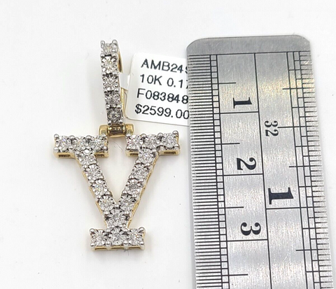 Real 10k Gold & Diamond Letter "V" Initial Alphabet Charm/Pendant 1.25".