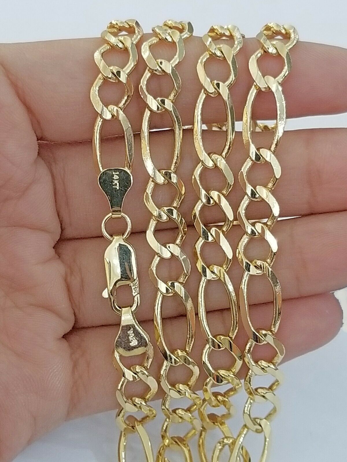 14k Solid Yellow Gold Figaro Link Chain Necklace Lobster Clasp 7mm for Men Women