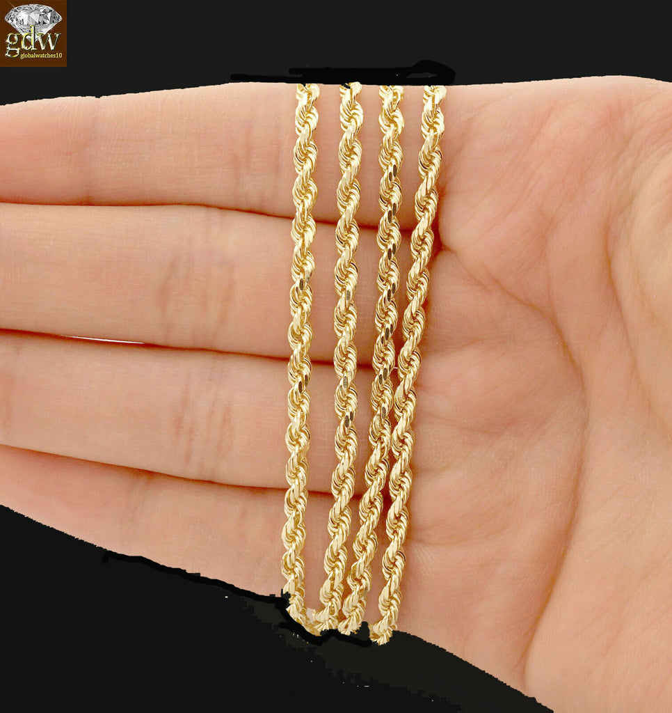 REAL 14k solid Gold Rope Chain Necklace 24" Inches 3mm Mens, yellow Gold, link