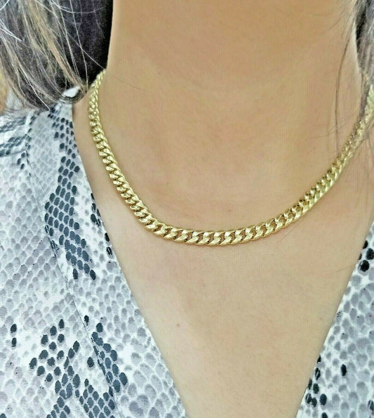 10k Gold Chain LADIES Miami Cuban Necklace 18Inch Box Clasp Strong Link 6MM