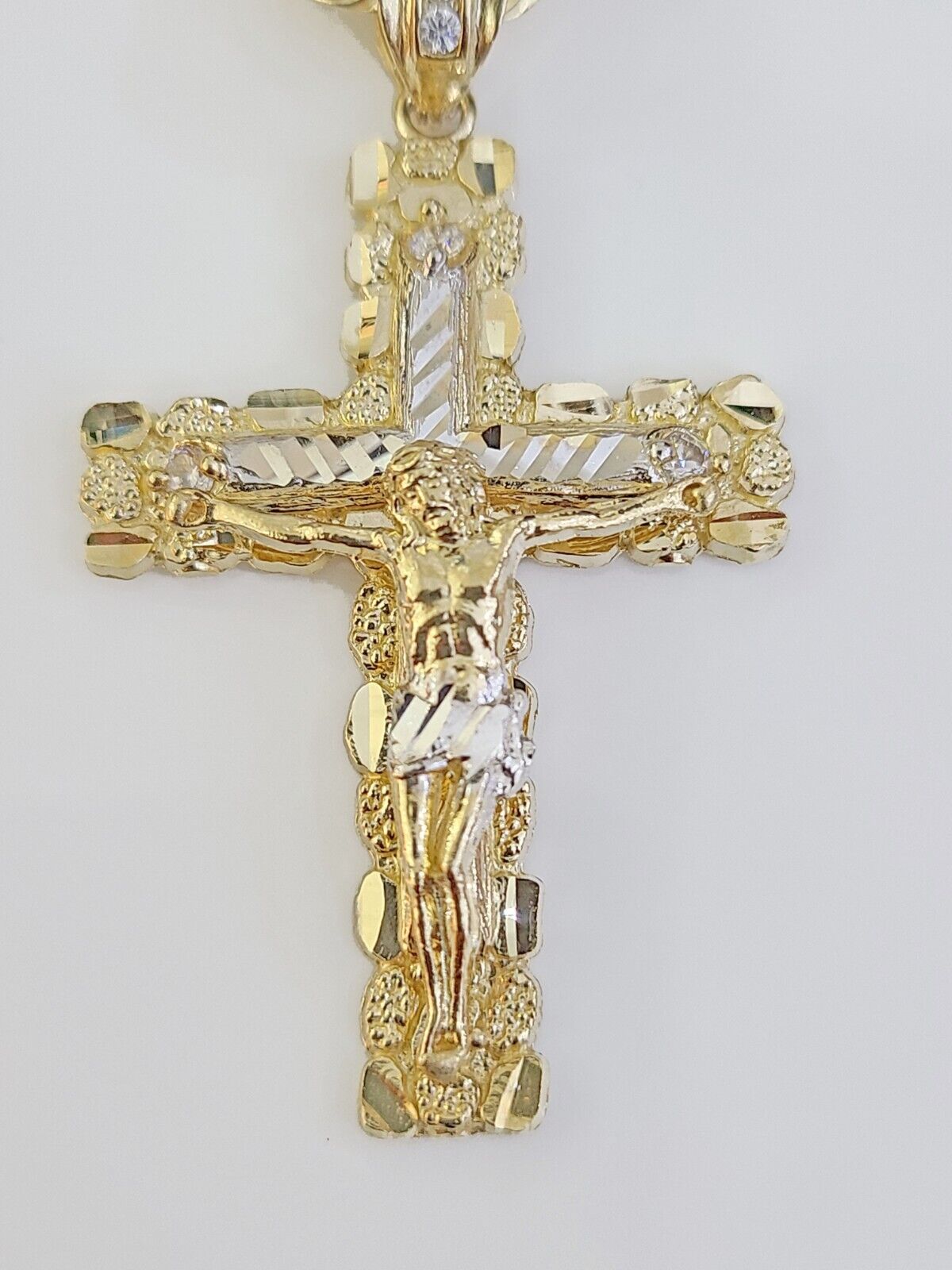 14k Gold Nugget Cross Pendent and 5mm 24 Inches Rope Chain