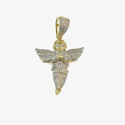 Real 10k Gold Diamond Mens Praying Angel Charm Pendant, real genuine Diamonds