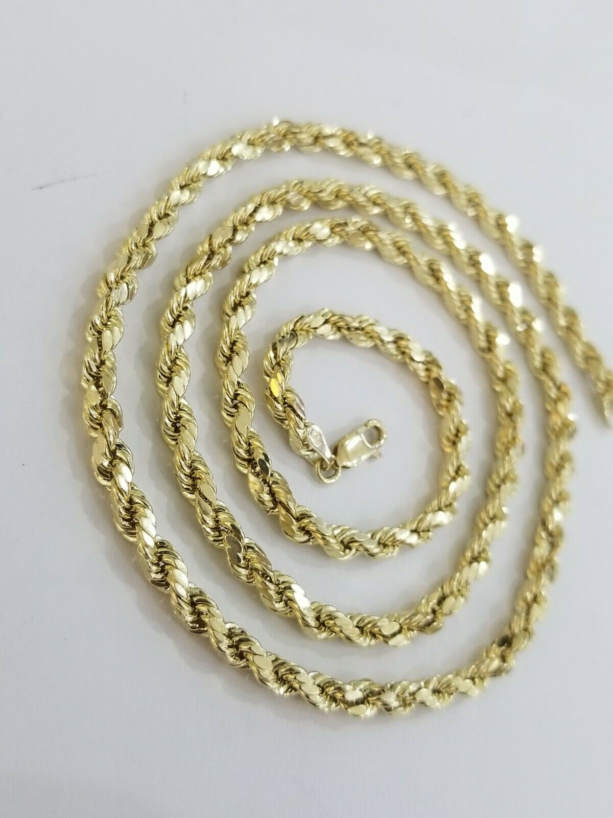 REAL 10k SOLID Gold Rope Chain 4mm 24" Yellow Gold Necklace Diamond Cuts Unisex