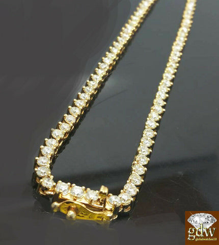 10k Yellow Gold 10.25 Ct Round Solitaire Diamond Tennis Chain Necklace 20 Inch