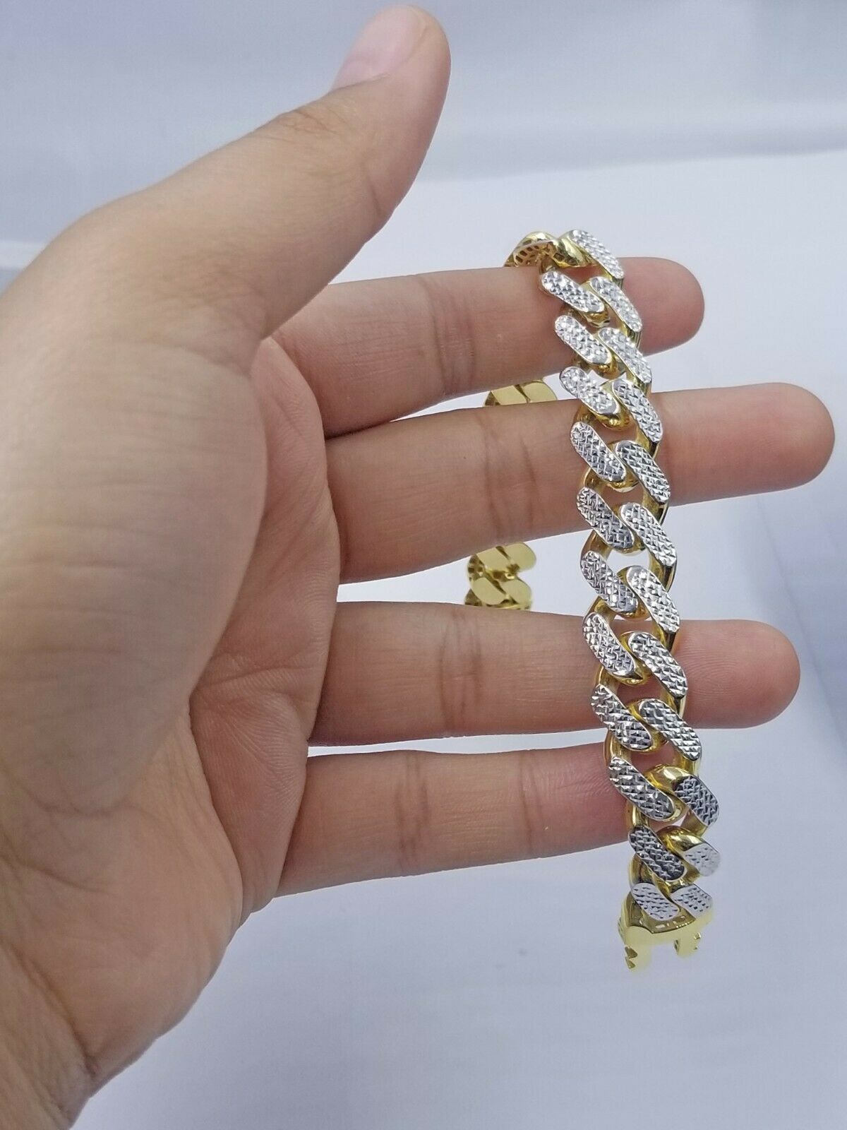 Real 10k Gold Monaco chain`14mm Cuban Link Royal Bracelet Diamond Cut