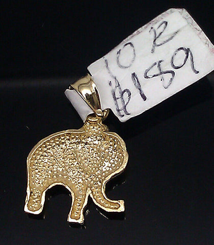 Real 10K Yellow Gold Elephant Charm 10k Gold Rope Chain Necklace 24" inch 3mm