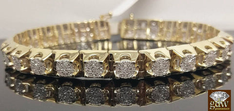 Real 10k Real Yellow Gold Mens Real Diamond Tennis 8" Bracelet, Crown ,Unique