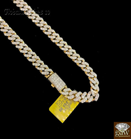 9CT Real Natural Diamond chain Tennis Necklace Miami Cuban 10k Yellow Gold SOLID