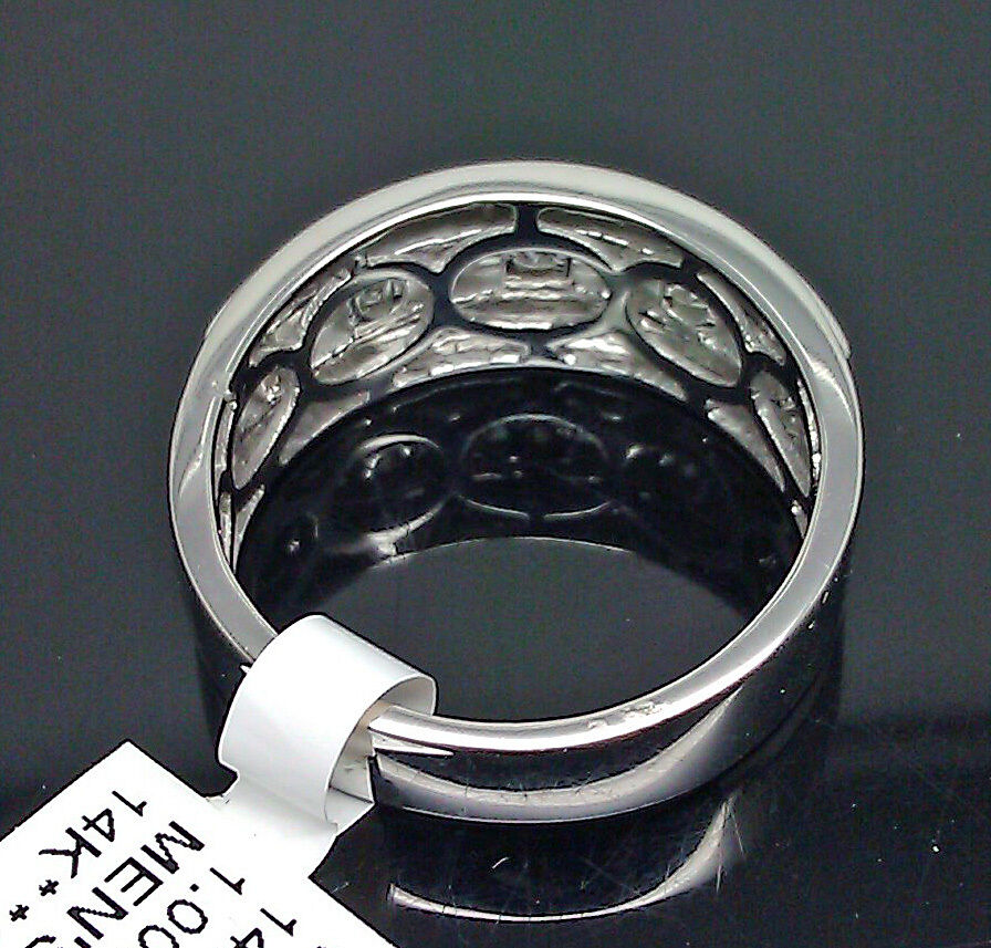 14K Men White Gold Band With 7 Brilliant Round Diamonds 1CT