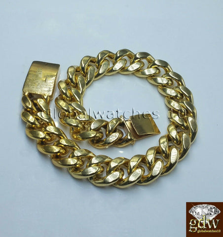 Real 10k 13mm Yellow Gold Men Miami Cuban Bracelet Customized Box Lock 9 Inch