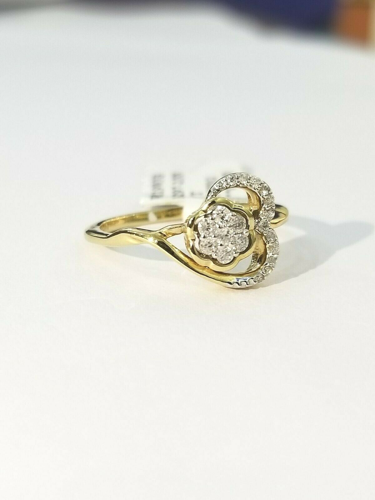 10k Yellow Gold Diamonds ladies Ring Heart Design Flower Setting Genuine Diamond