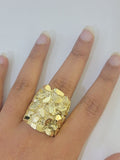 10k Real yellow Gold Nugget Ring men casual Rectangle gold ring 10kt