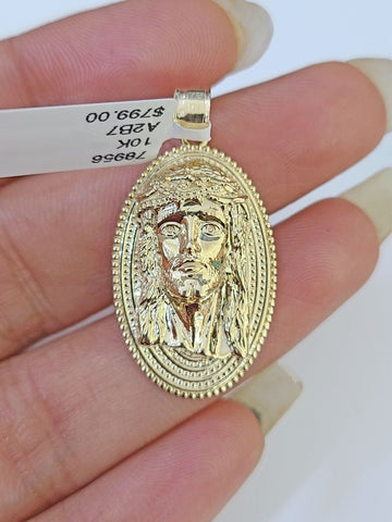 Best Real 10k Yellow Gold Oval Shaped Jesus Head Pendant 1-1.5 inches Charm