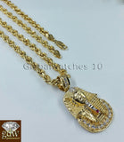 Real Mens 10k Gold 28" Inch Rope Chain & Egyptian Pharaoh Head Charm Pendant.