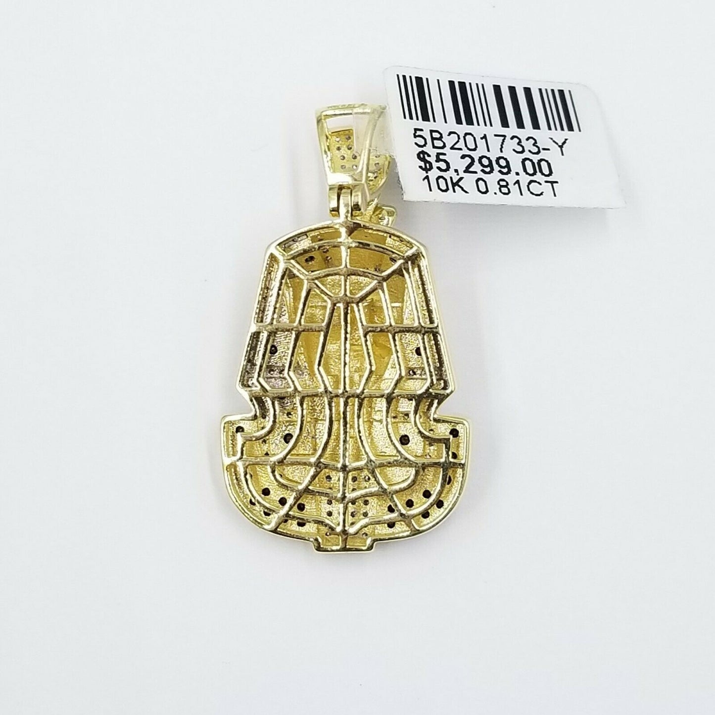 10k Yellow Gold Pharaoh Head Pendant Rope Chain 24" Black White Diamond 0.81CT