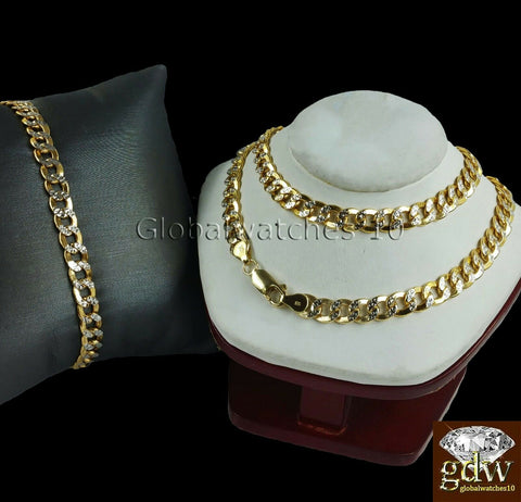 Real 10k Gold Cuban link Necklace & Bracelet Set Diamond Cut 22-26" Chain, 9" Br