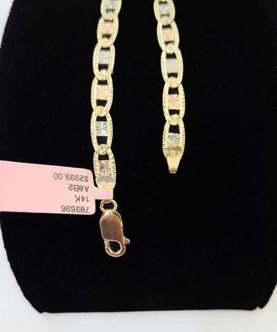 14k valentino Trio Gold Women's Link Bracelet 8" inches 5mm Diamond Cuts