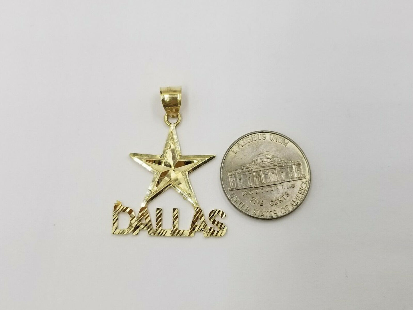 10K Yellow Gold Dallas Star Charm Diamond Cut Pendant Cowboy Men Women Real