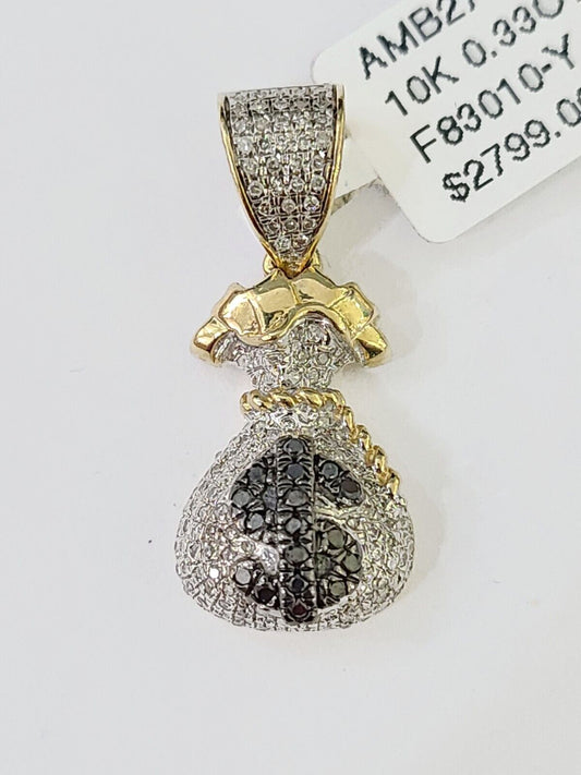 10K Real Dollar Money Bag Charm/Pendant Made with Yellow Gold and Diamonds