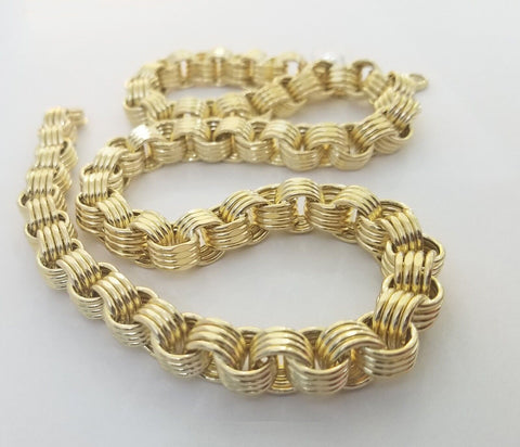 Real 10k Gold Byzantine Chain 11mm necklace 24" Men's 10kt yellow gold Box Chain