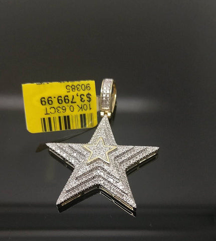Men's 10K Yellow Gold Diamond Charm Pendent With 26"Franco Chain 5 Point Star