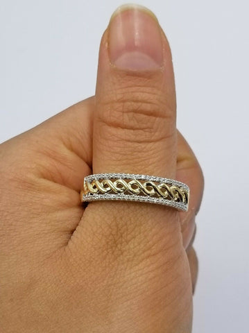 10k Yellow Gold Diamond Wedding/ Engagement Ring Cuban Style For Men's 0.16CT