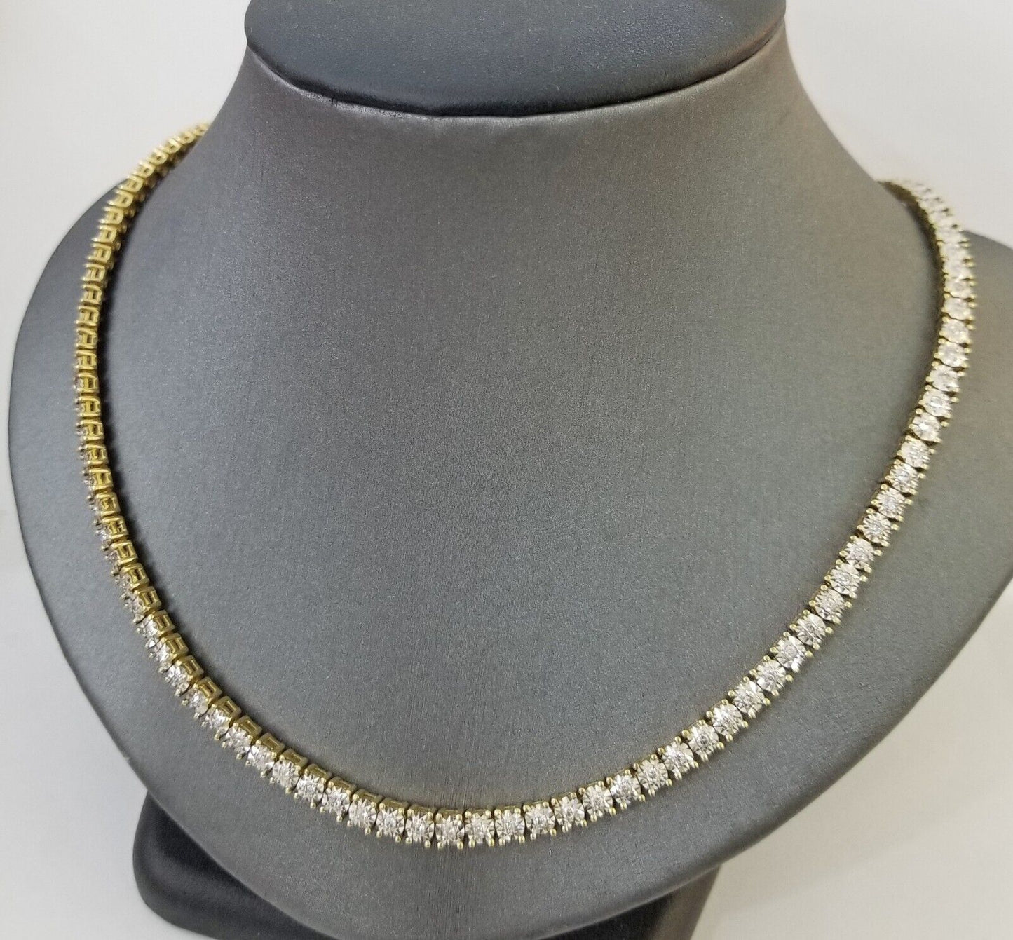 10k Real Yellow Gold Real Diamond Tennis Chain Necklace 2.57CT 22" Inch